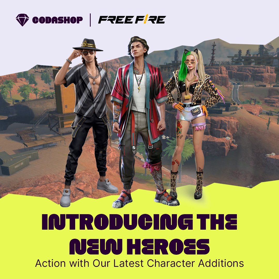 -- Introducing the New Heroes of Free Fire_ --__1️⃣ Santino_ Sometimes you need to chase your dream to be happy.__2️⃣ A-Patroa_ Unlock exclusive skill slot and equip any owned skill___3️⃣ Tatsuya_ Move